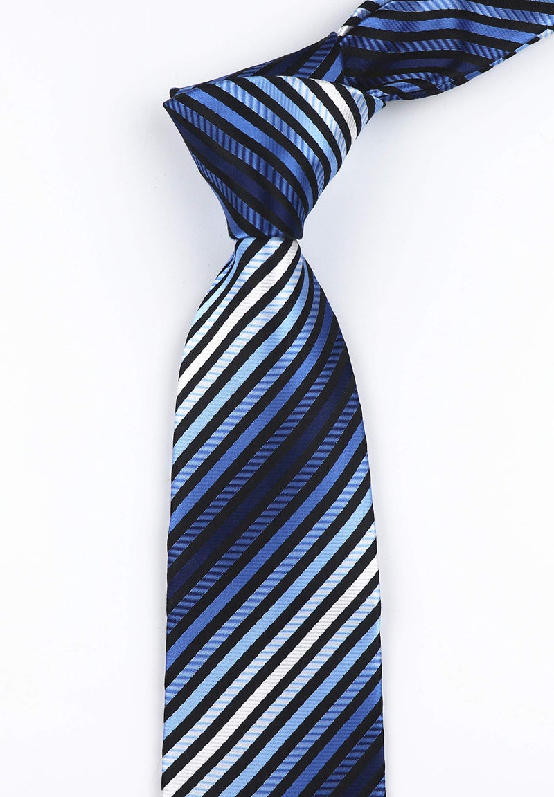 Secdtie Men's Stripe Blue Black White Silk Tie Formal Soft Necktie Best Fathers day Gift - Image 3
